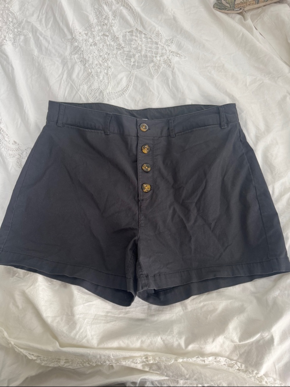 High-Waist Black Button-Front Women's Shorts - 16